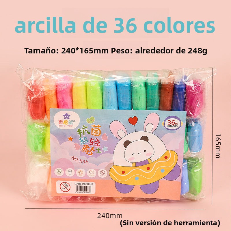 Arcilla de Modelado Ligera para Niños – Pack de 12, 24 o 36 Colores, Secado al Aire